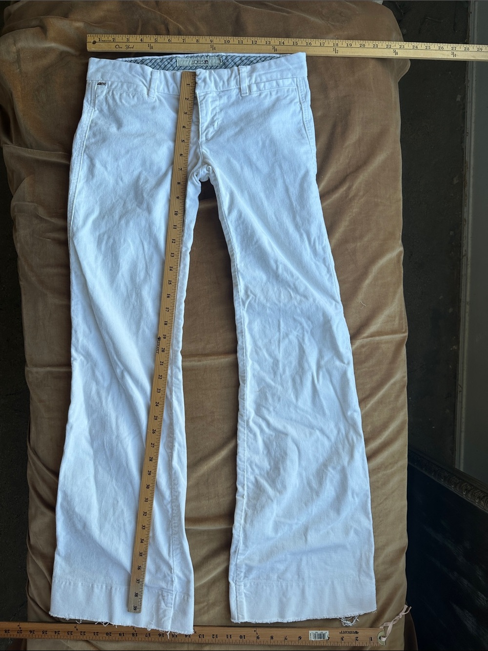 Beautifully tailored corduroy trousers pants wider bottoms White. Stretchy. Tall